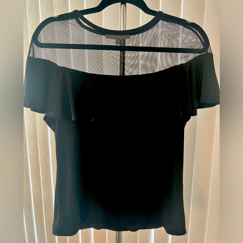 SWEET RAIN Black Mesh Shoulder Top
